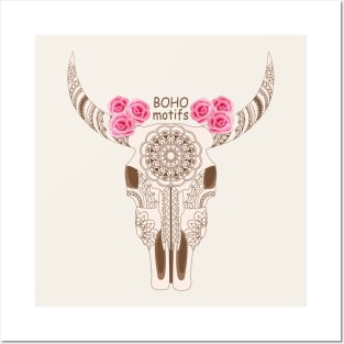 boho motifs with cow skull Posters and Art